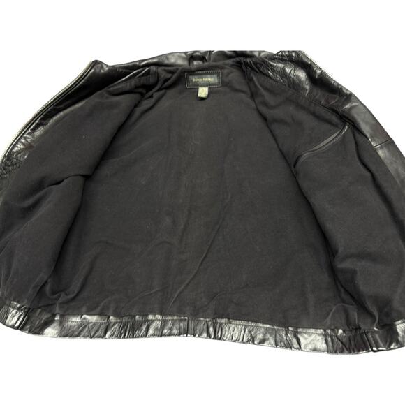 Banana Republic Black Leather Jacket Men’s Medium Classic Zip-Up Moto Style - Picture 9 of 12